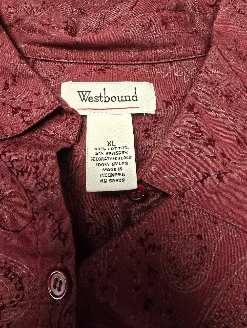 Westbound Tailored Berry-Paisley Long-Sleeve Button Down Shirt XL - Picture 2 of 4